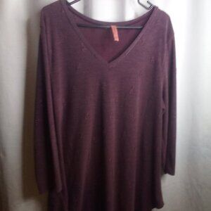 Honeyme Curvy Shirt XXXL 3X Women V-Neck 3/4 Sleeve Purple